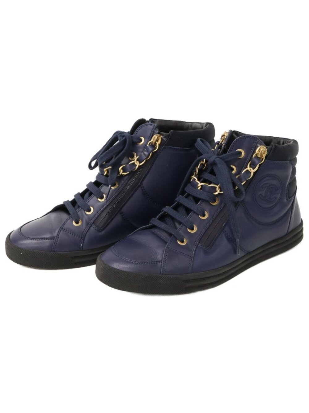 Chanel CC Logo Zip High Top Sneakers